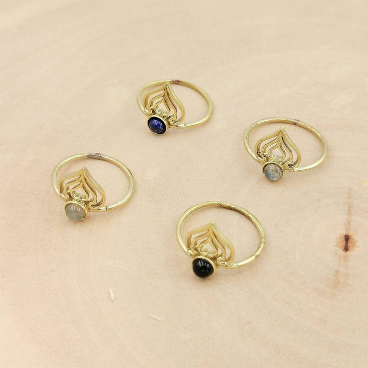 Oriental Crown Brass Ring with Gemstone