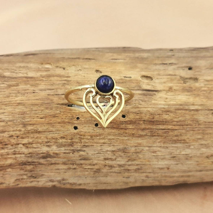 Oriental Crown Brass Ring with Gemstone