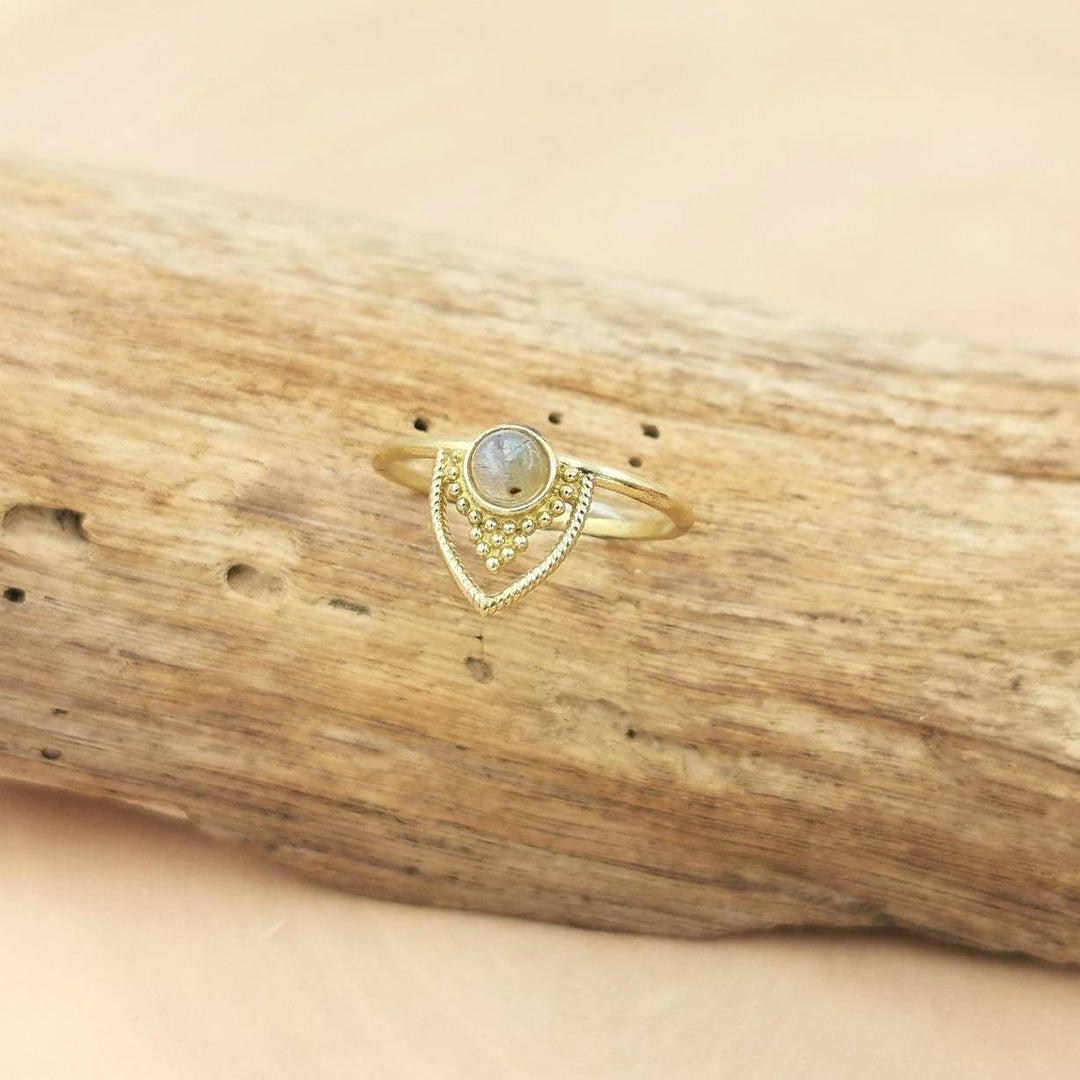 Boho Brass Ring with Gemstone, Gipsy Stacking Ring