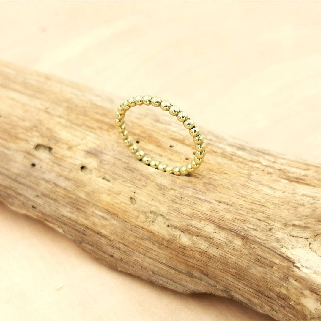 Minimalist Brass Ball Ring, Golden Stacking Band