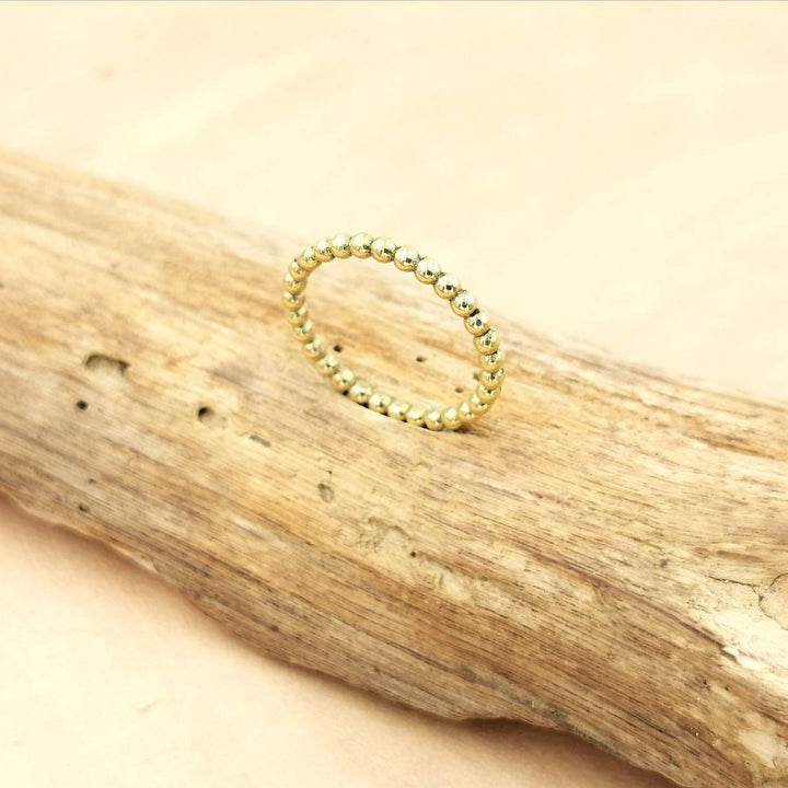 Minimalist Brass Ball Ring, Golden Stacking Band