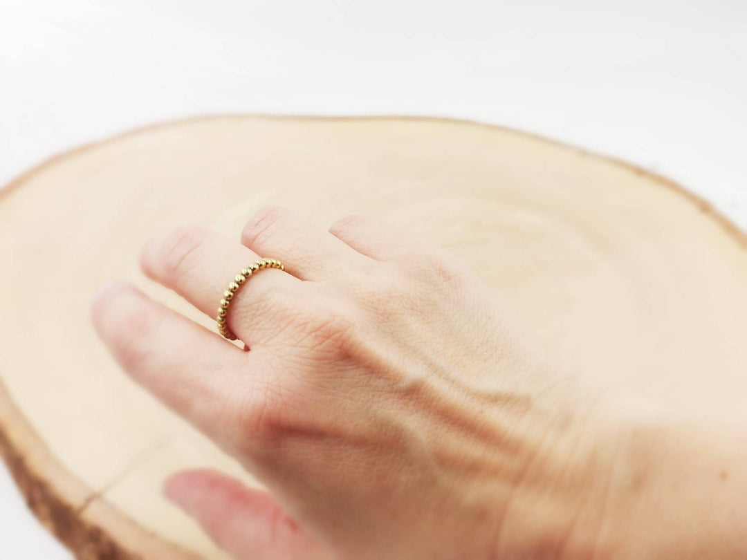 Minimalist Brass Ball Ring, Golden Stacking Band