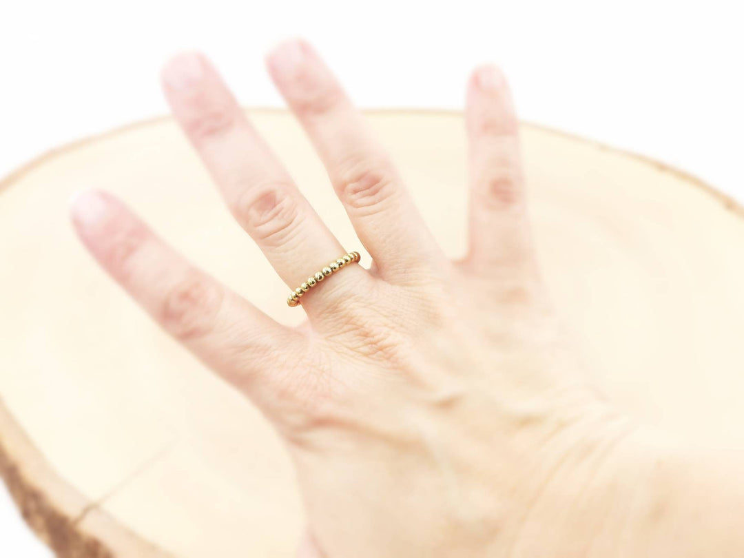 Minimalist Brass Ball Ring, Golden Stacking Band