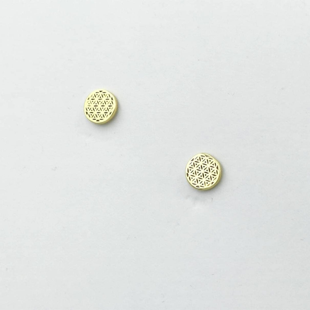 Flower of Life Stud Earrings, Sacred Geometry — 18k Gold Plated