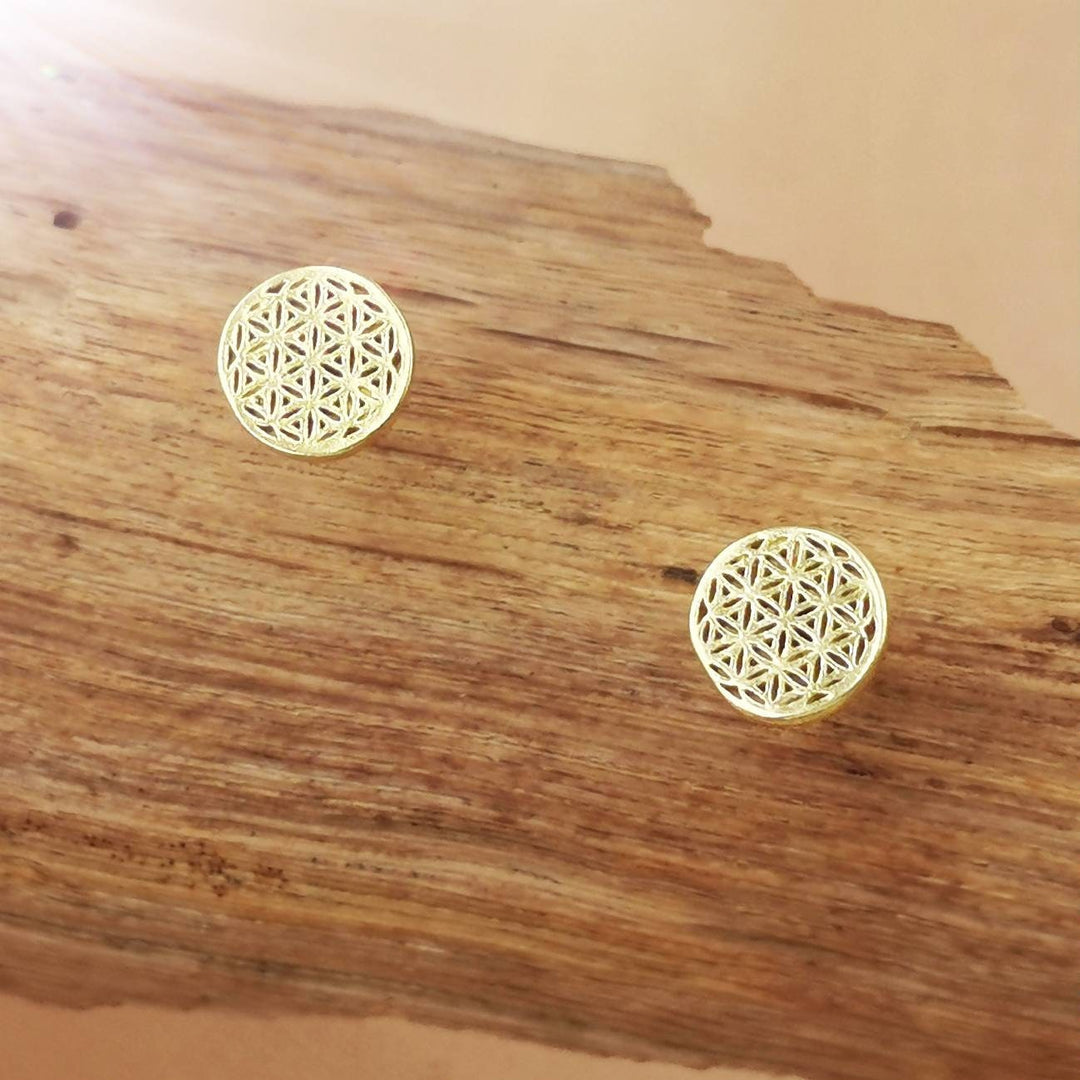 Flower of Life Stud Earrings, Sacred Geometry — 18k Gold Plated