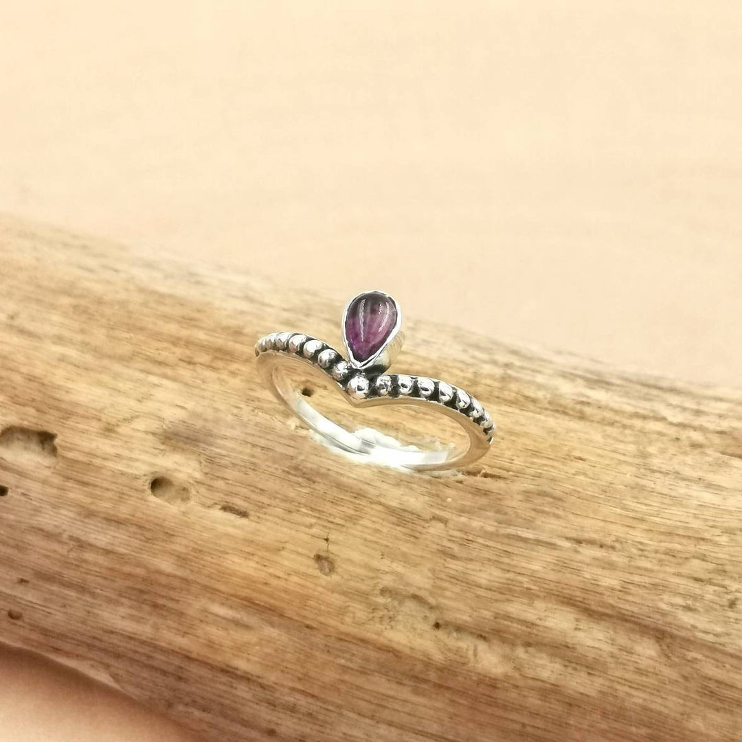 Dainty V Shape Boho Ring 925 Silver with Stone