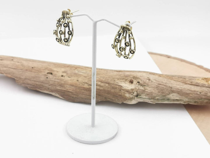 Peacock Pattern Vintage Brass Studs, 1960s Stud Earrings