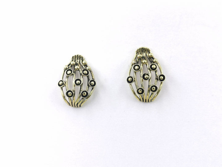 Peacock Pattern Vintage Brass Studs, 1960s Stud Earrings