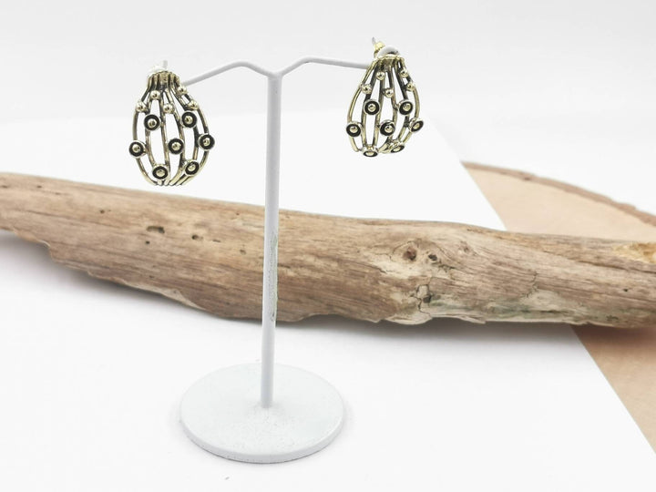 Peacock Pattern Vintage Brass Studs, 1960s Stud Earrings