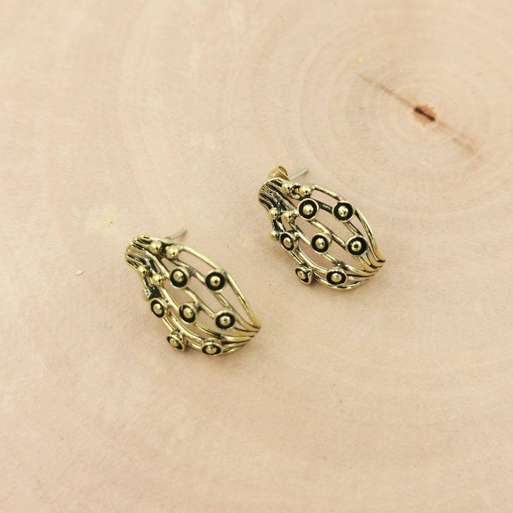 Peacock Pattern Vintage Brass Studs, 1960s Stud Earrings