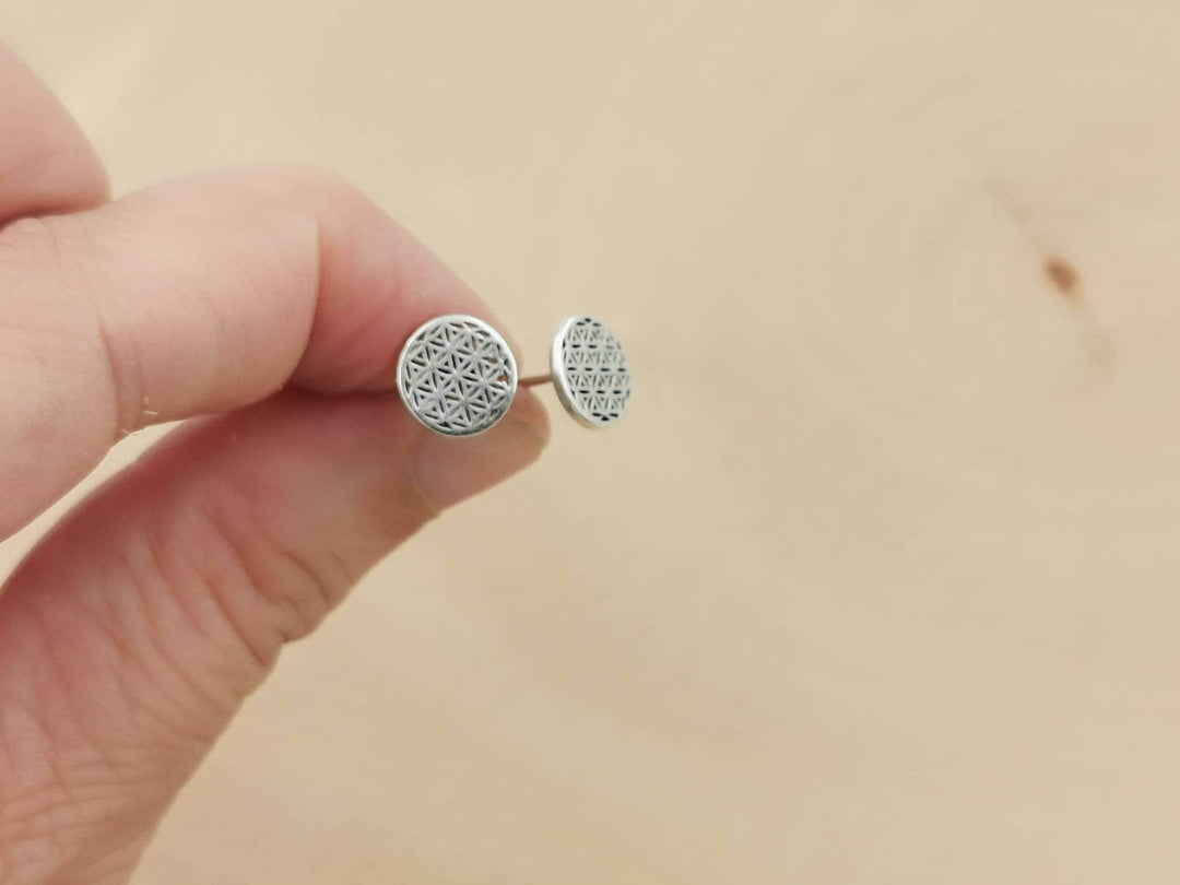 Flower of Life Stud Earrings — 925 Silver