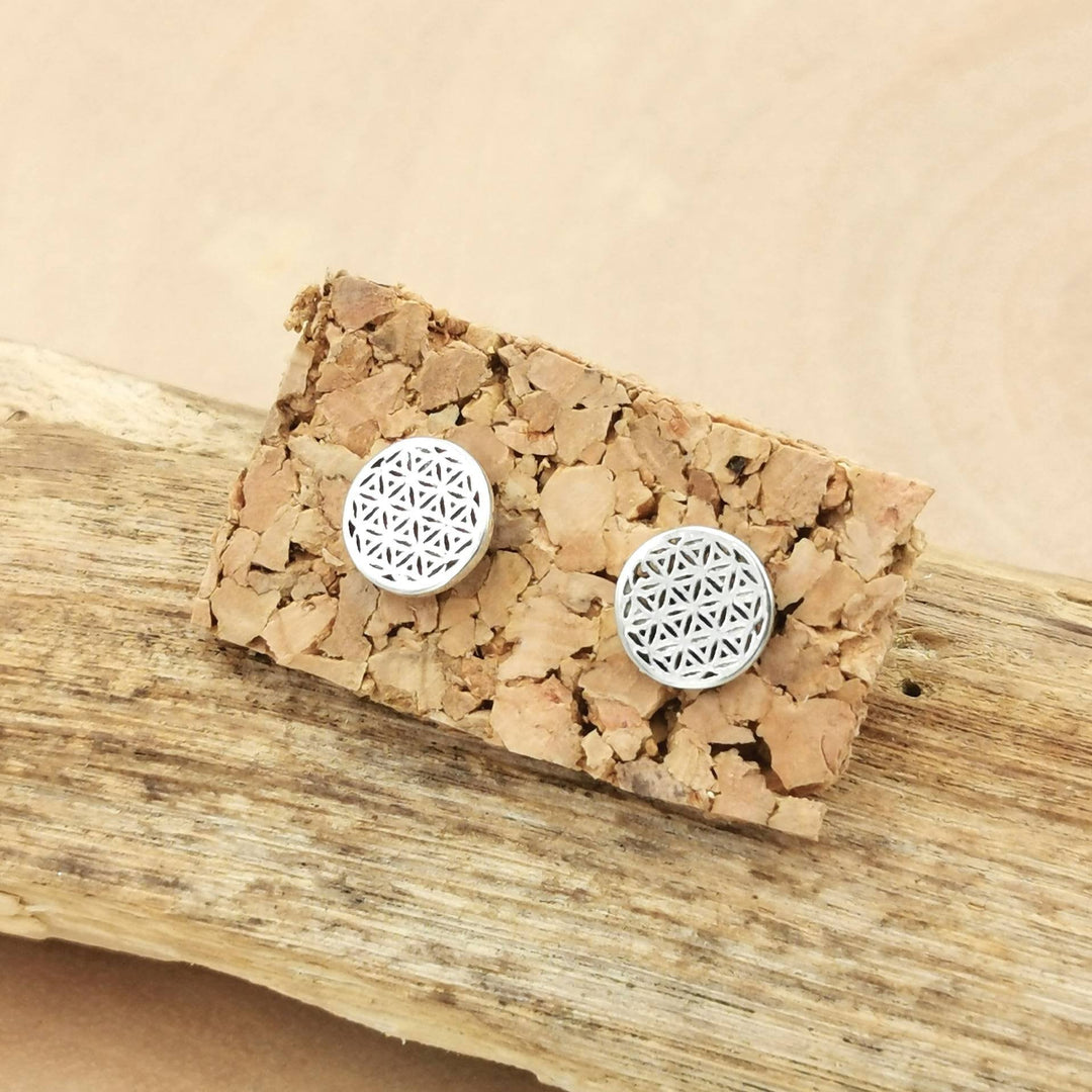Flower of Life Stud Earrings — 925 Silver