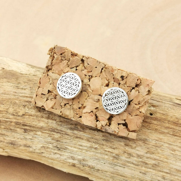 Flower of Life Stud Earrings — 925 Silver