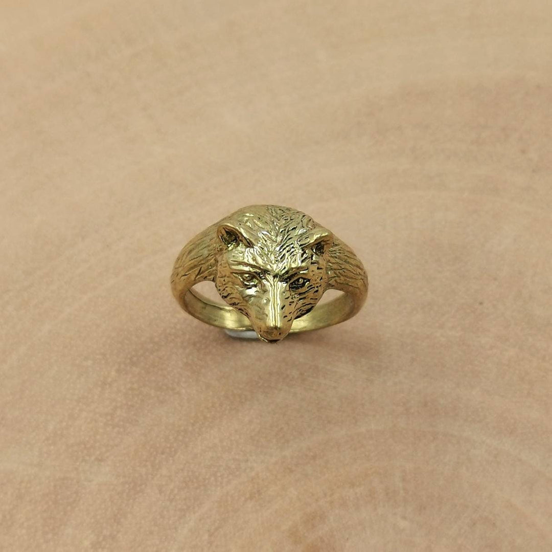 Brass Ring with Bear Head , Animal Jewelry