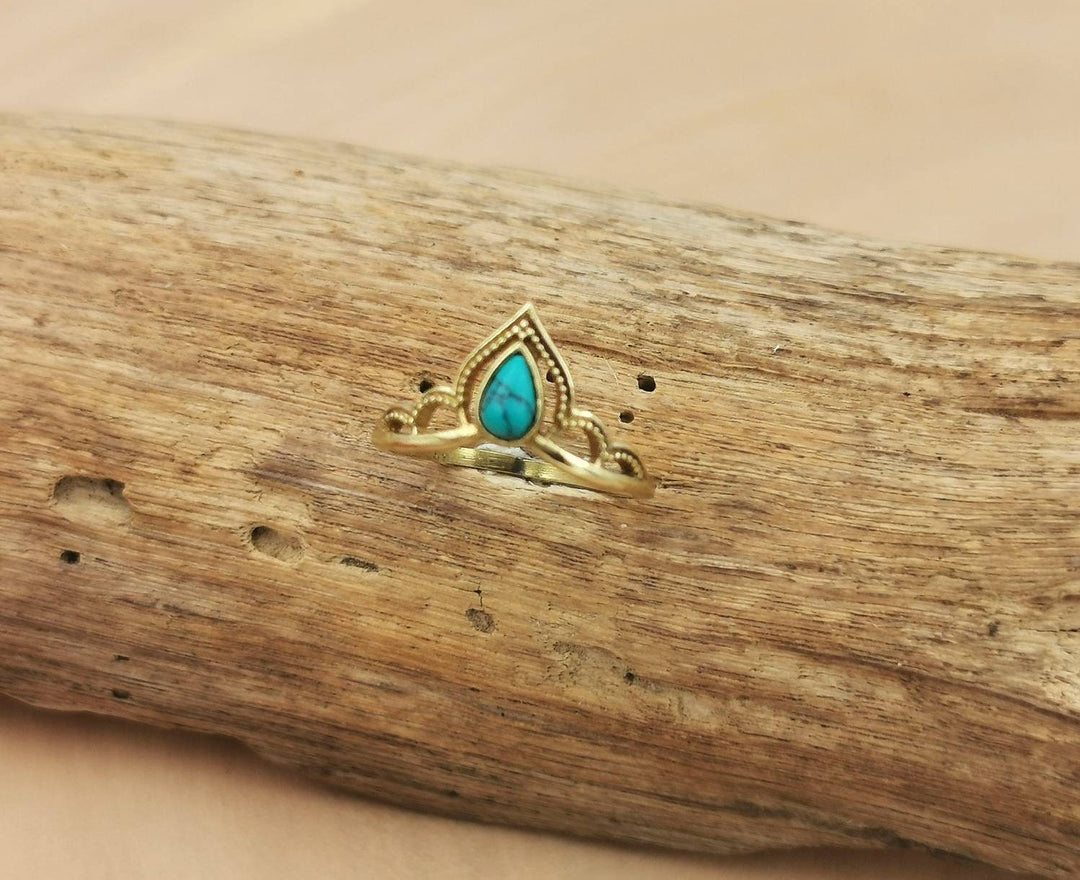 Brass Crown Ring  with Gemstone