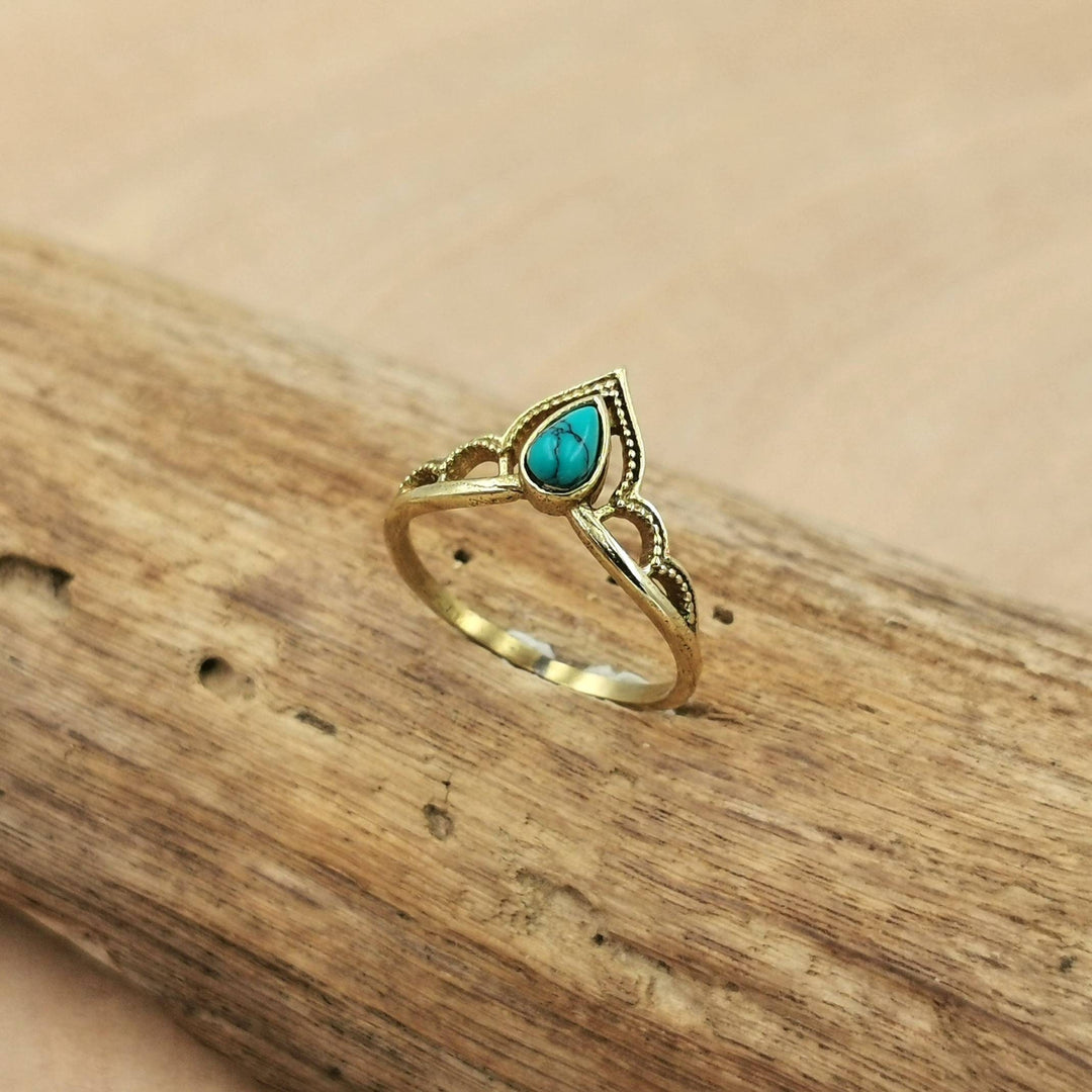 Brass Crown Ring  with Gemstone