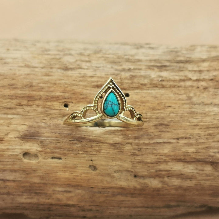 Brass Crown Ring  with Gemstone