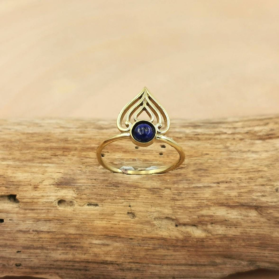 Oriental Crown Brass Ring with Gemstone