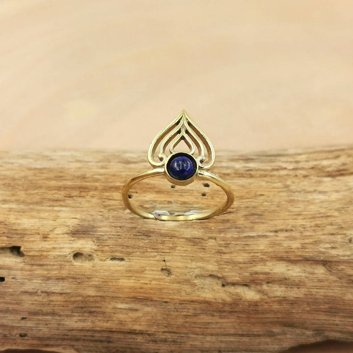 Oriental Crown Brass Ring with Gemstone