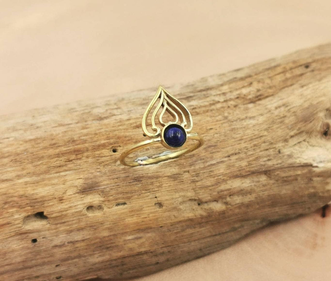 Oriental Crown Brass Ring with Gemstone