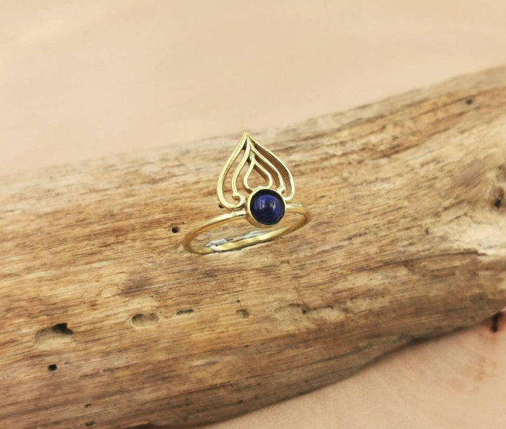 Oriental Crown Brass Ring with Gemstone