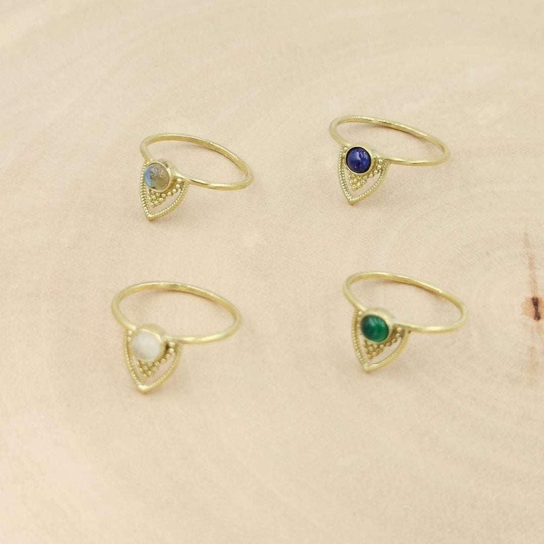 Boho Brass Ring with Gemstone, Gipsy Stacking Ring