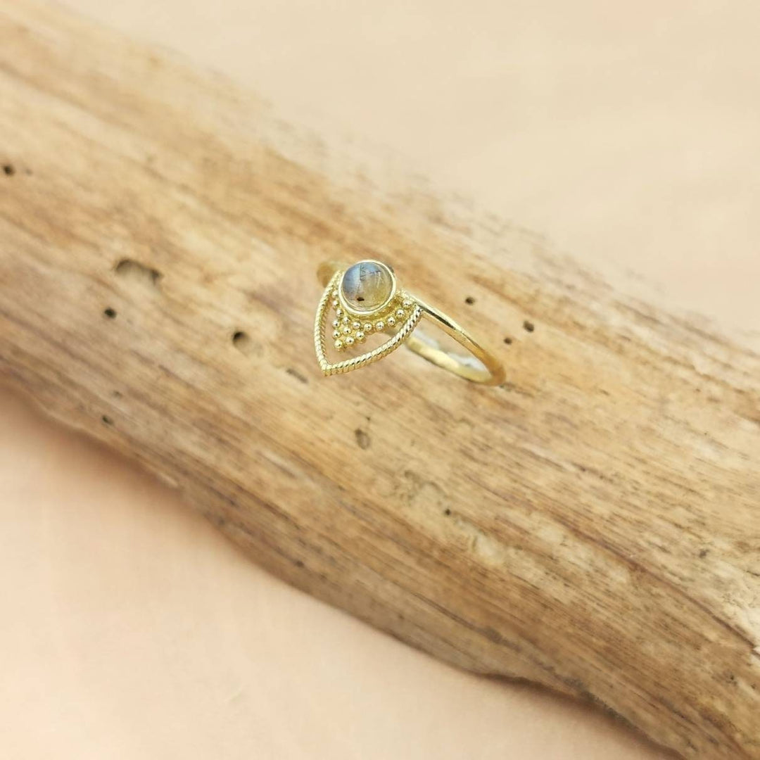 Boho Brass Ring with Gemstone, Gipsy Stacking Ring