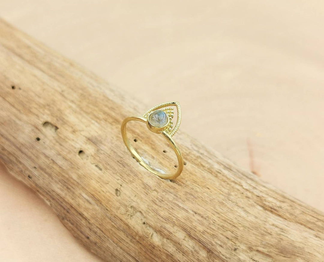 Boho Brass Ring with Gemstone, Gipsy Stacking Ring