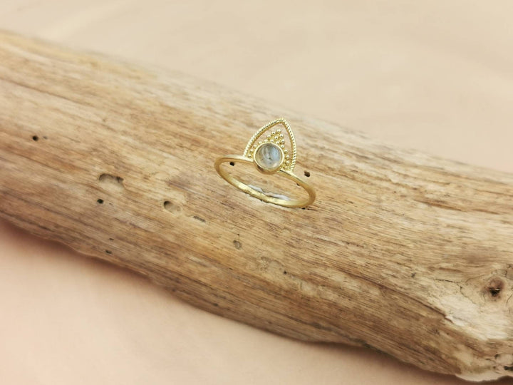 Boho Brass Ring with Gemstone, Gipsy Stacking Ring
