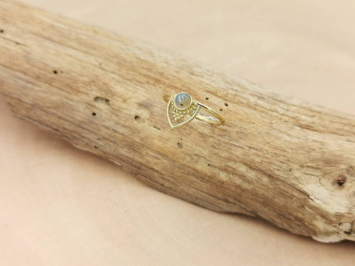 Boho Brass Ring with Gemstone, Gipsy Stacking Ring
