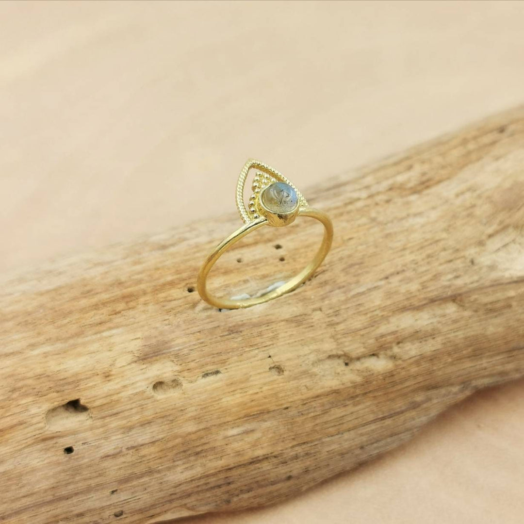 Boho Brass Ring with Gemstone, Gipsy Stacking Ring