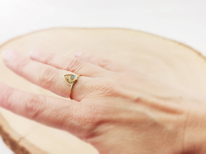 Boho Brass Ring with Gemstone, Gipsy Stacking Ring