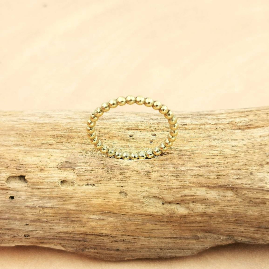 Minimalist Brass Ball Ring, Golden Stacking Band