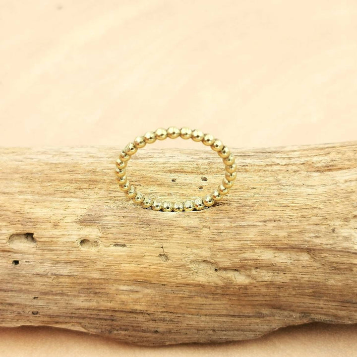 Minimalist Brass Ball Ring, Golden Stacking Band