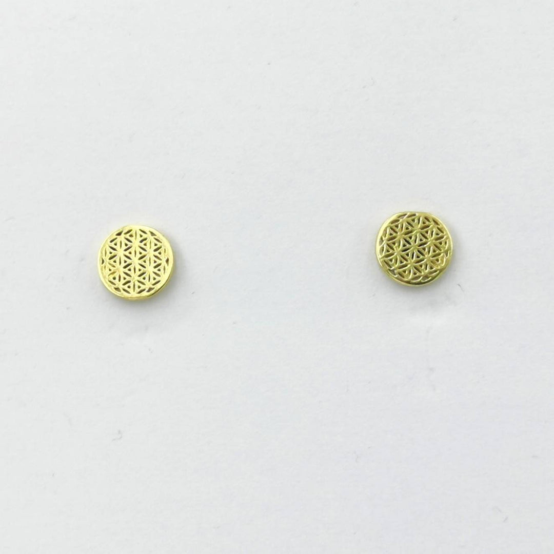 Flower of Life Stud Earrings, Sacred Geometry — 18k Gold Plated