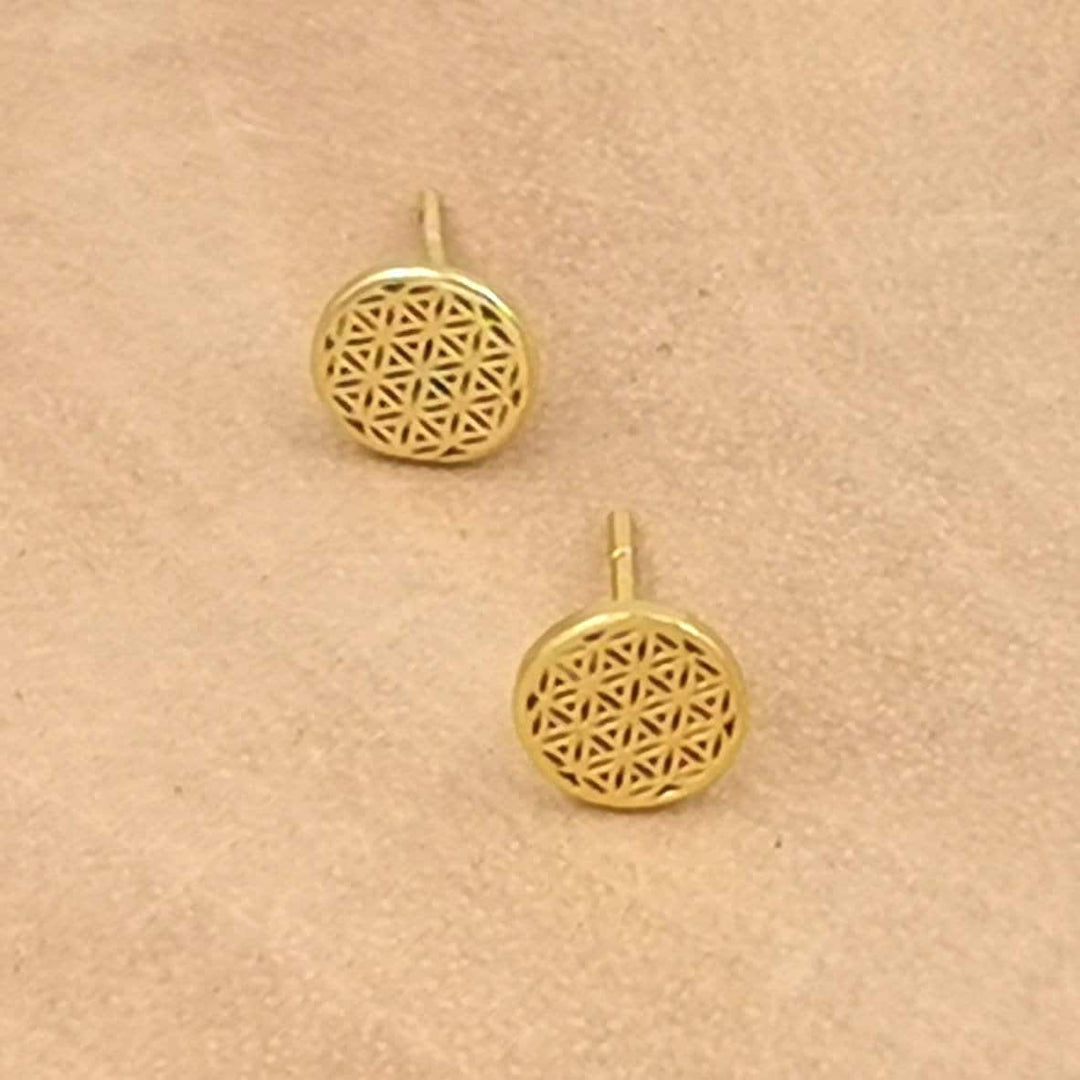 Flower of Life Stud Earrings, Sacred Geometry — 18k Gold Plated