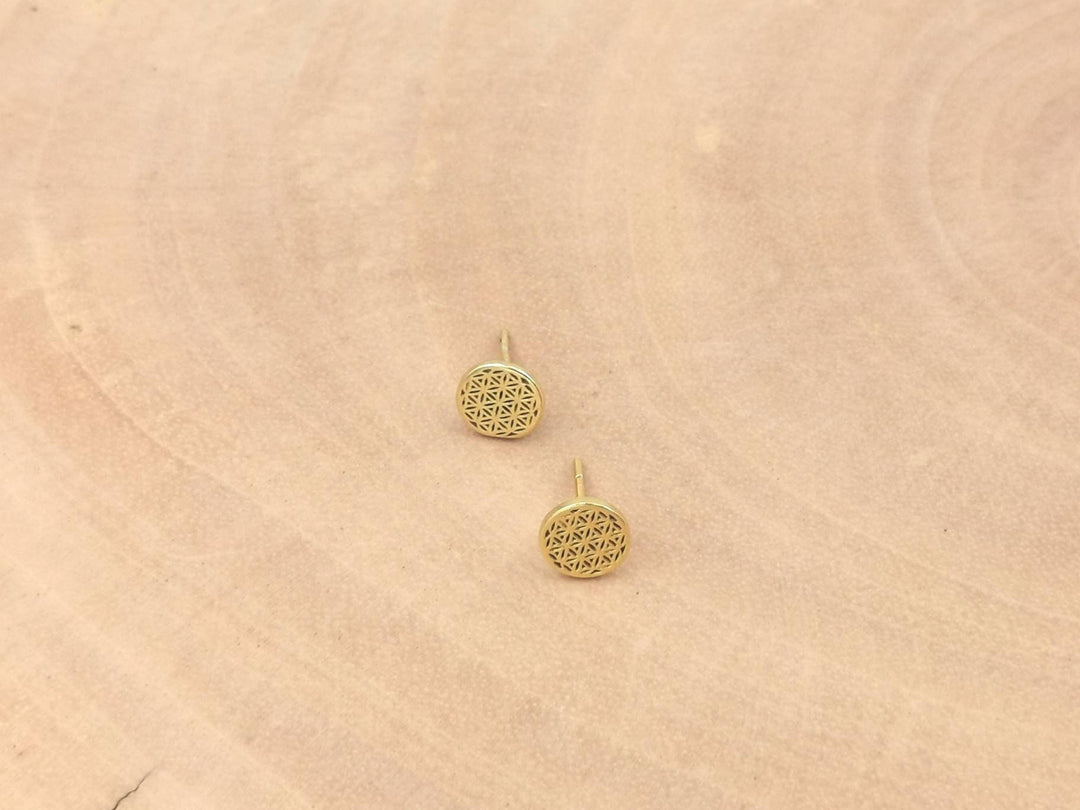 Flower of Life Stud Earrings, Sacred Geometry — 18k Gold Plated