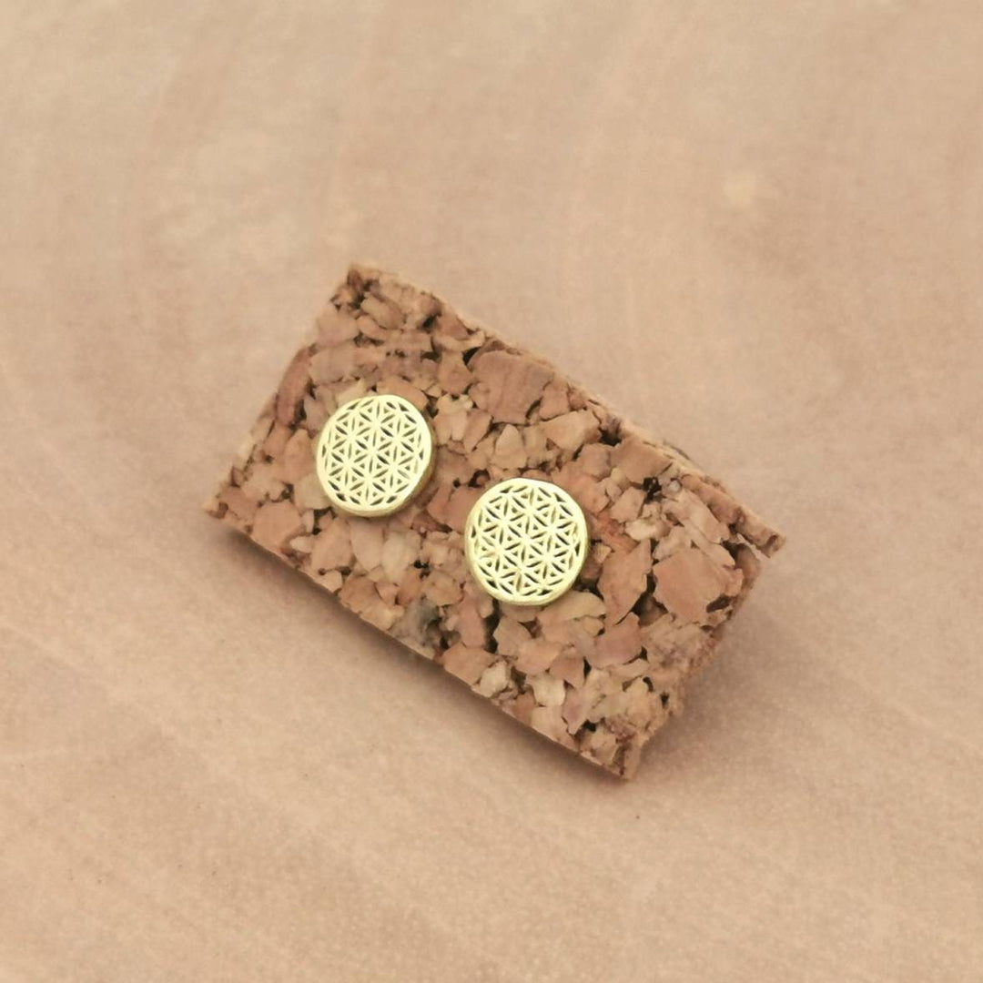 Flower of Life Stud Earrings, Sacred Geometry — 18k Gold Plated