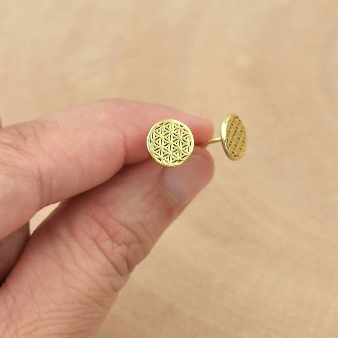 Flower of Life Stud Earrings, Sacred Geometry — 18k Gold Plated