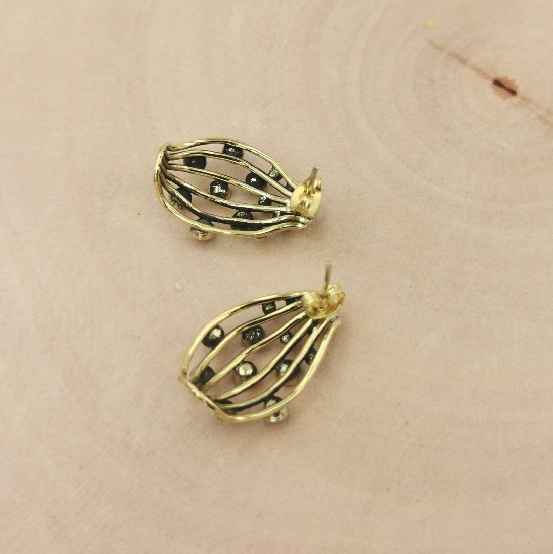 Peacock Pattern Vintage Brass Studs, 1960s Stud Earrings