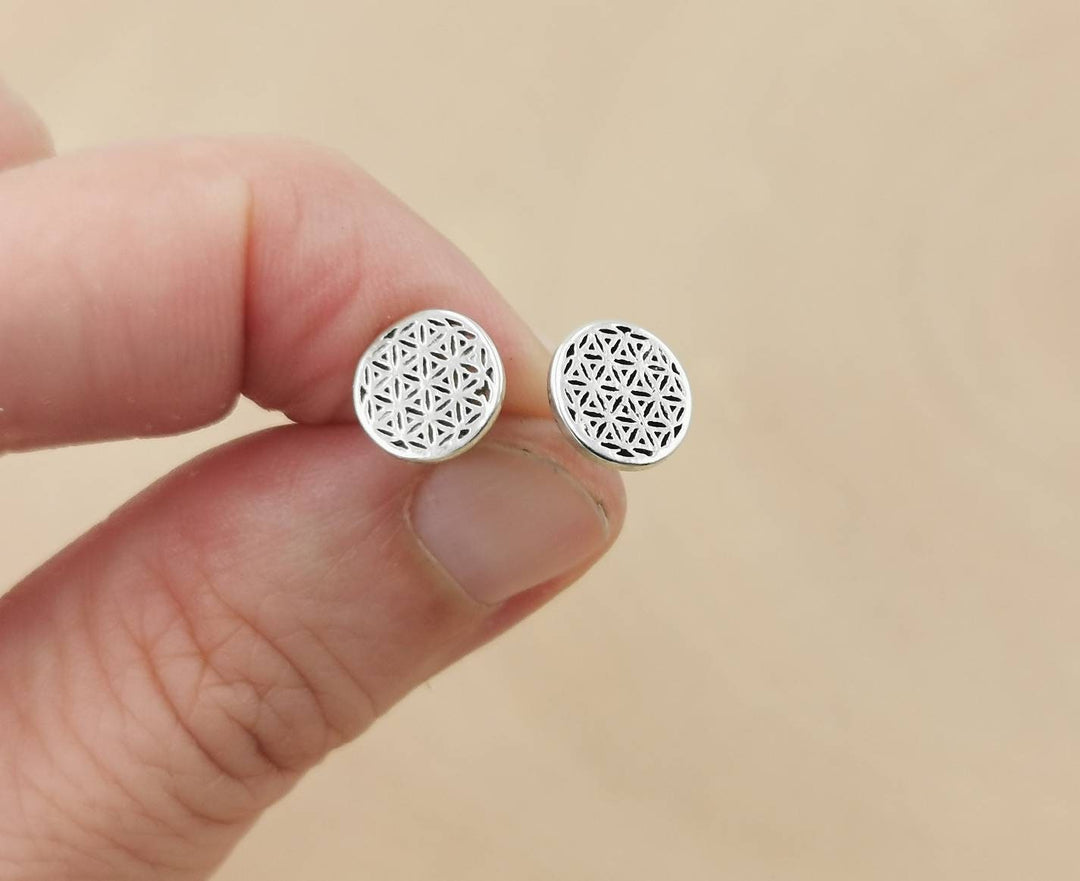 Flower of Life Stud Earrings — 925 Silver