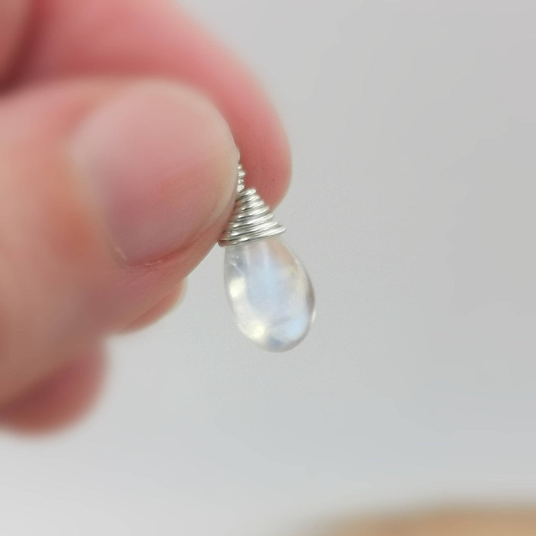 Rainbow Moonstone Drop Charm Pendant 925 Silver