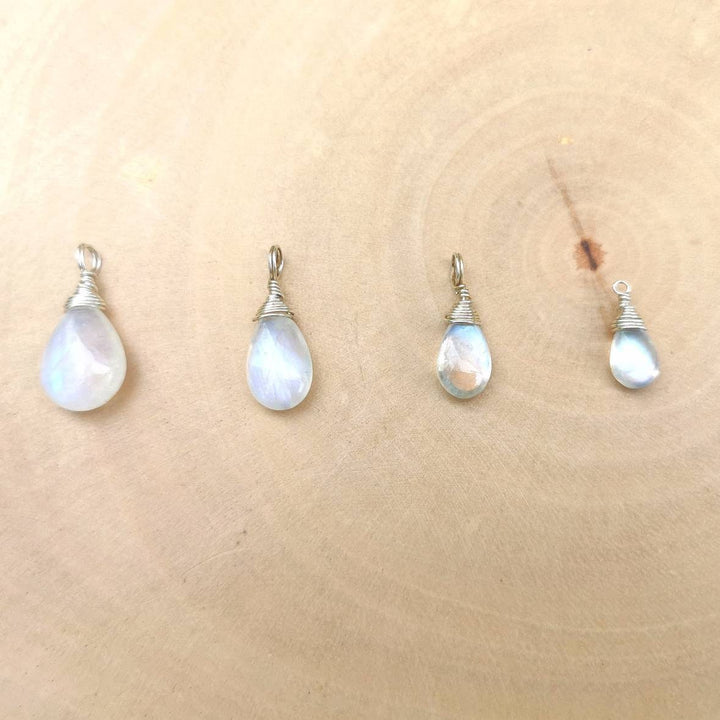 Rainbow Moonstone Drop Charm Pendant 925 Silver