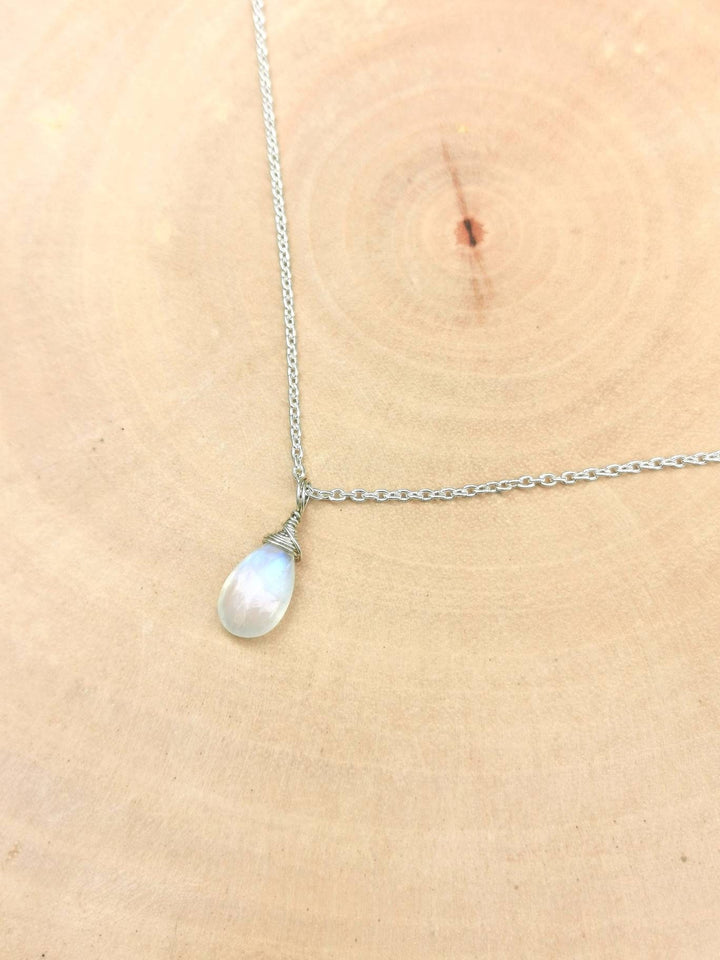 Rainbow Moonstone Drop Charm Pendant 925 Silver