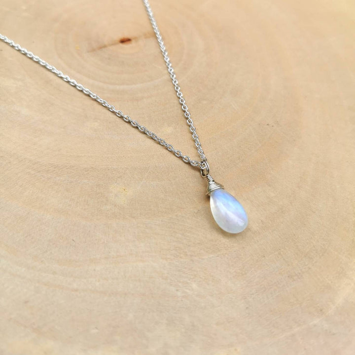 Rainbow Moonstone Drop Charm Pendant 925 Silver