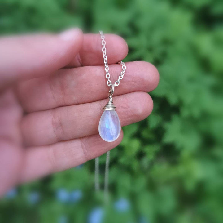 Rainbow Moonstone Drop Charm Pendant 925 Silver
