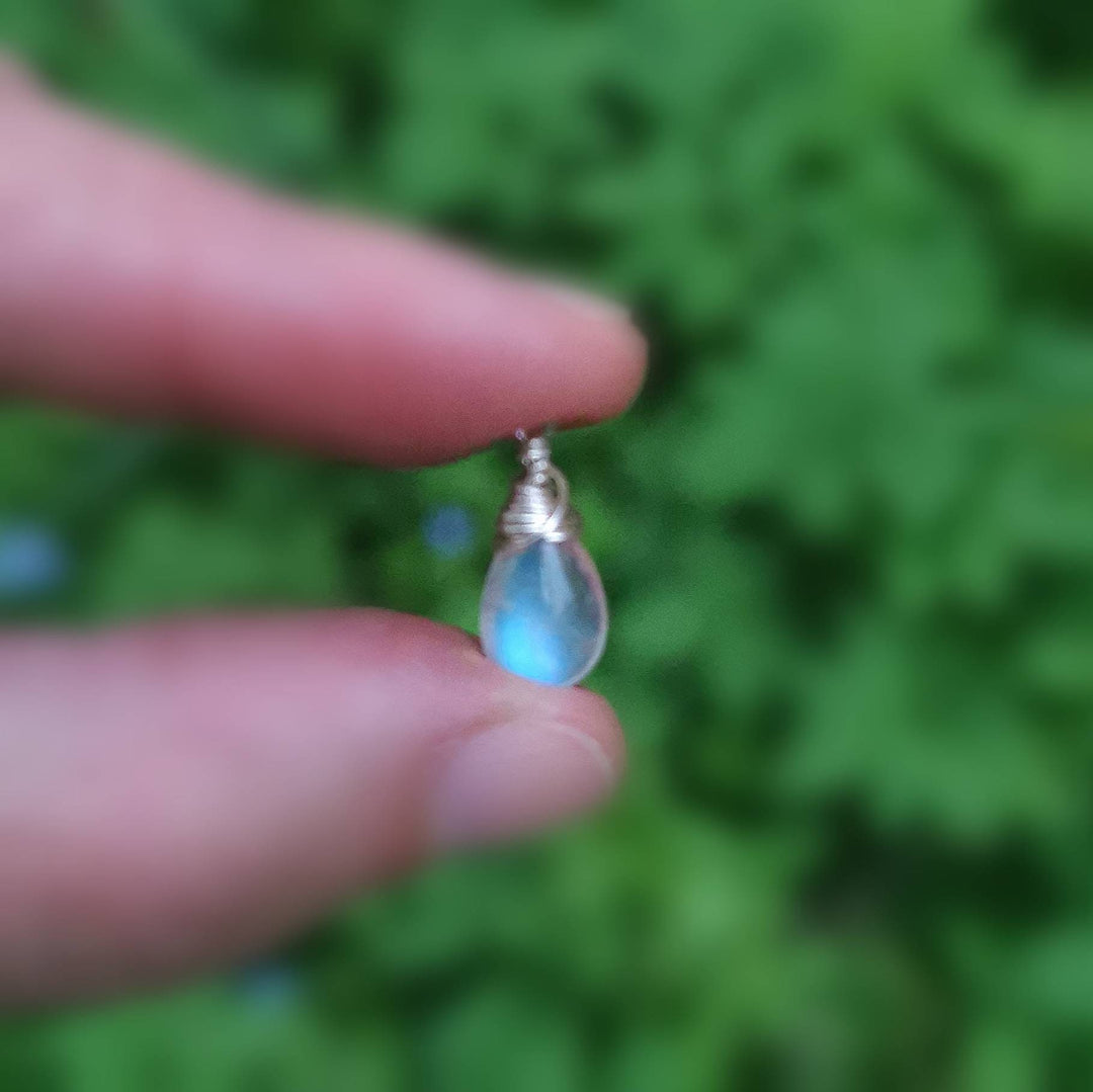 Rainbow Moonstone Drop Charm Pendant 925 Silver