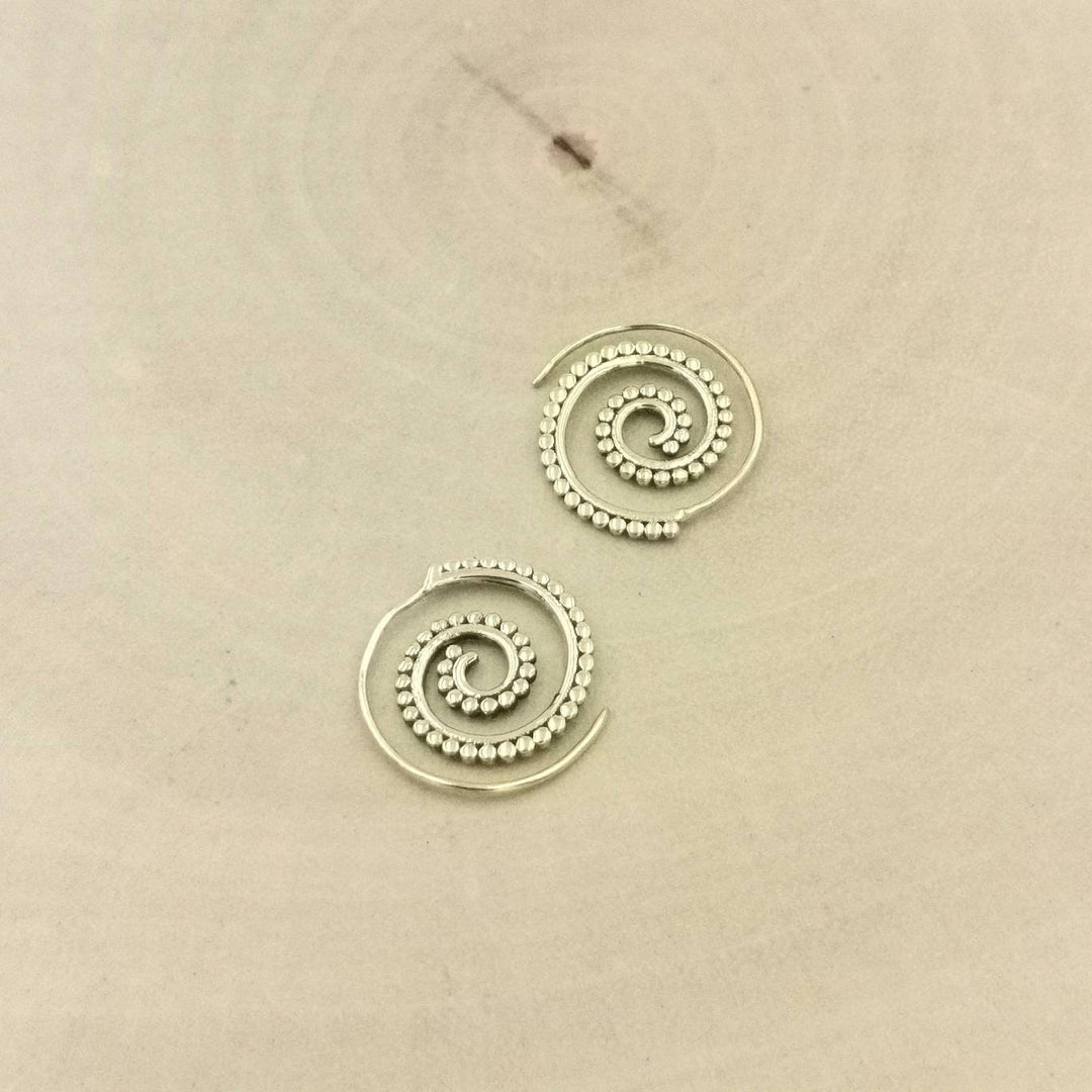 Golden Boho Spiral Earrings — Brass