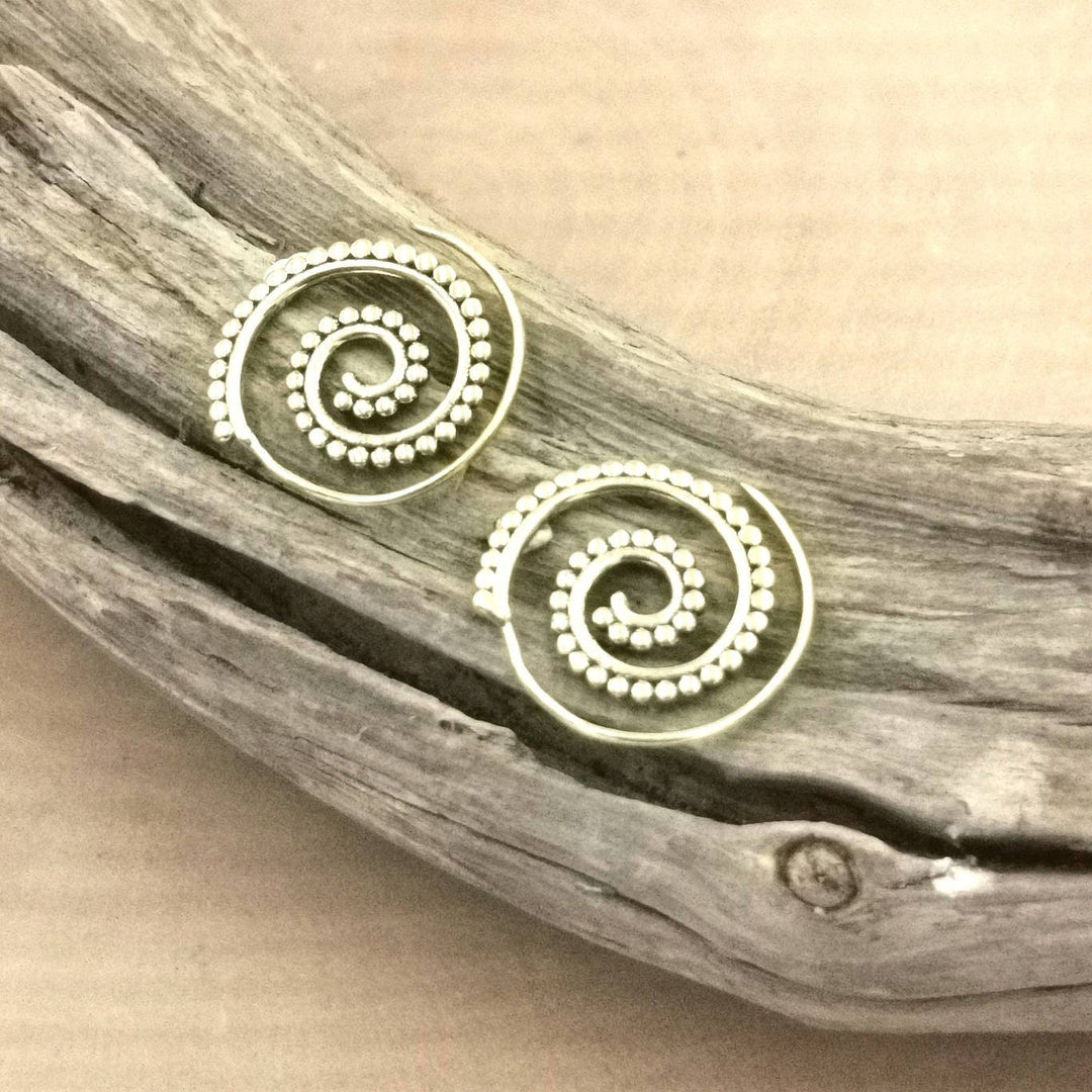 Golden Boho Spiral Earrings — Brass
