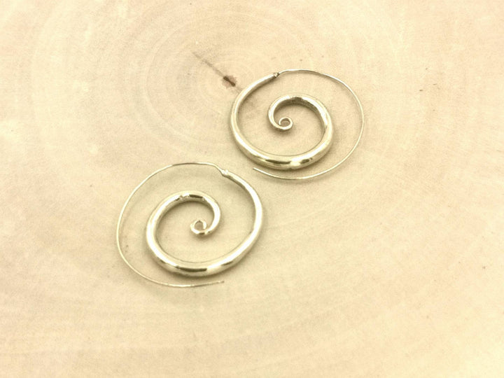 Spiral Earrings, Tribal Boho Style, Nickel-Free — Brass